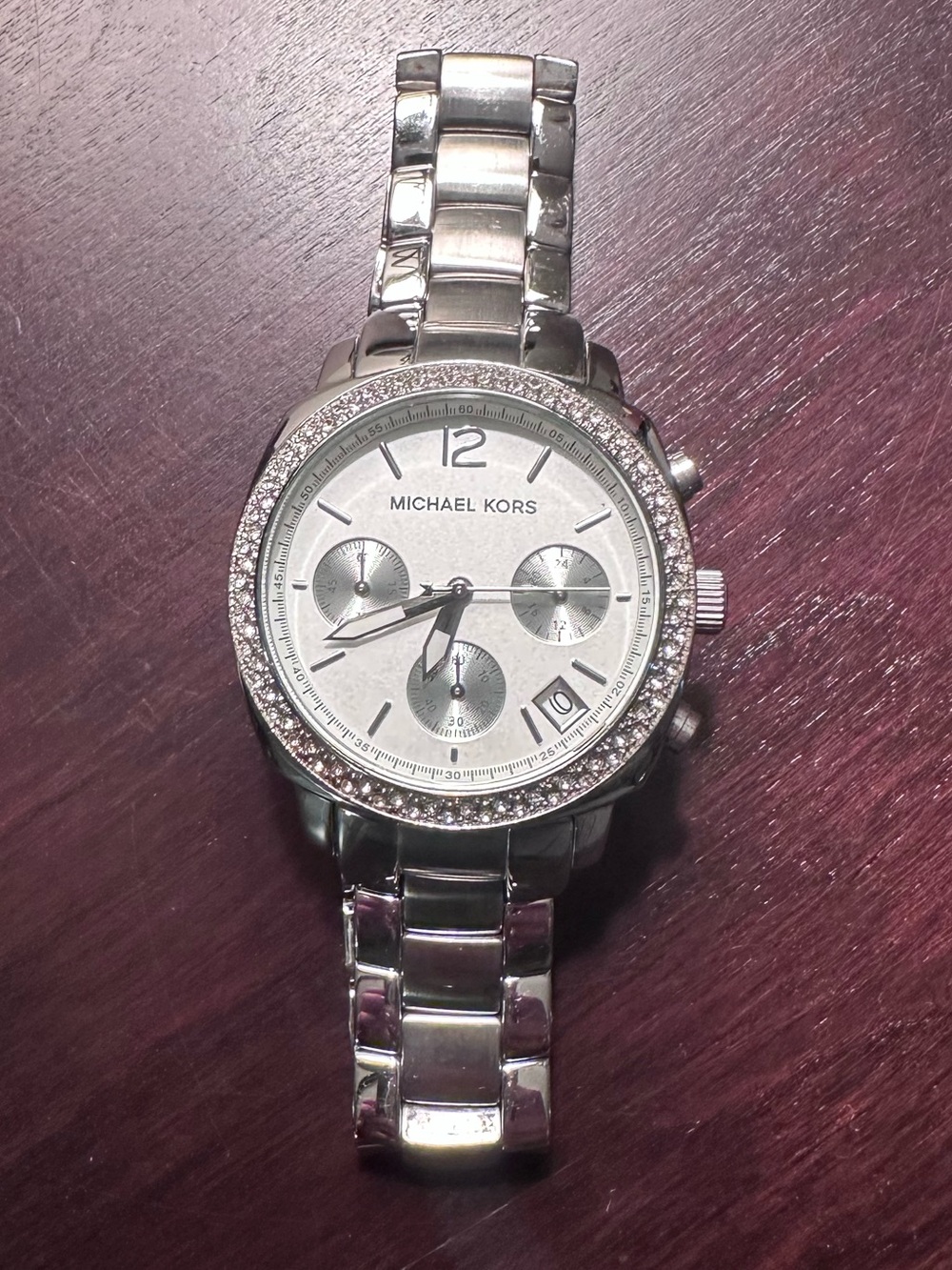 Michael Kors Silver Crystal-Accent Women's Chronograph Watch
